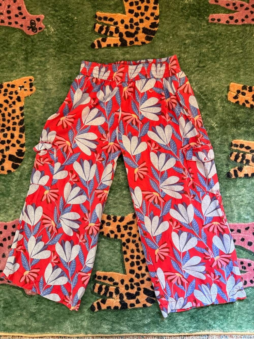 Girls' Red Floral Wide-Leg Pants